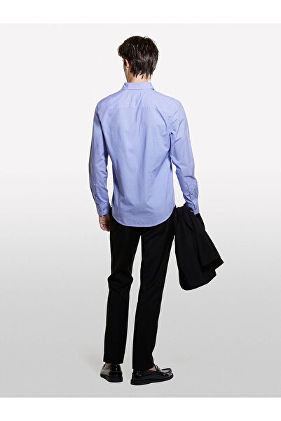 Sisley 100% бавовна, вузький крій, класичний комір, сорочка з принтом, чоловіча сорочка блакитного кольору - 324A5WNKSQ03U