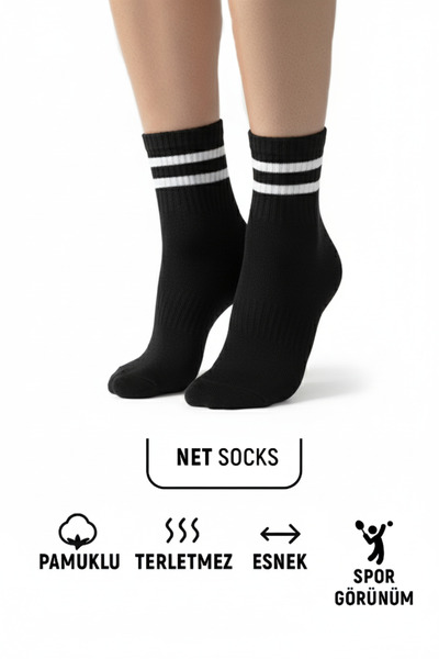 Net Tekstil 6 Pairs Black-White College Striped School Sports Socks Unisex