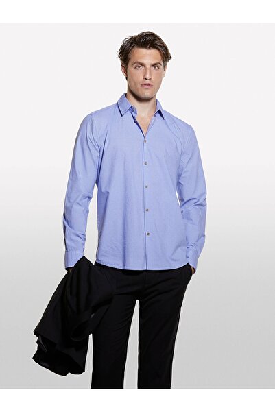 Sisley 100% бавовна, вузький крій, класичний комір, сорочка з принтом, чоловіча сорочка блакитного кольору - 324A5WNKSQ03U