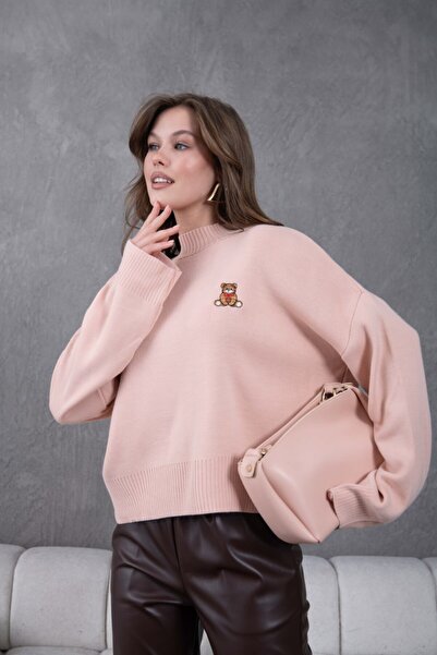 Noi Belis Oversized Teddy Bear Detailed Mock Neck Knitwear Sweater Aw25Kz0073