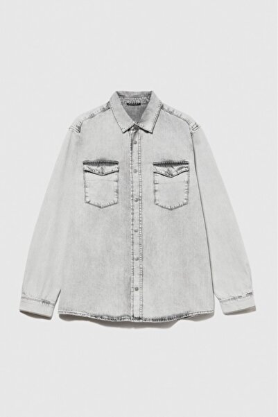 Sisley 100% Cotton Vintage Look Denim Shirt Men's Navy Blue Shirt - 323A5Tkysq039