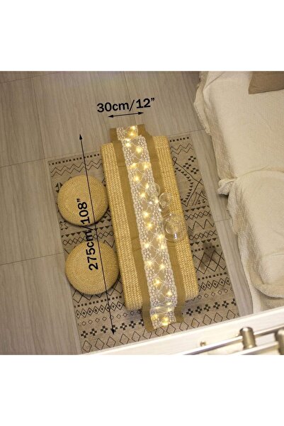 OEM FLCSIed table runner, 275x30 cm, 40 integrated LEDs, AA battery powered, brown and white