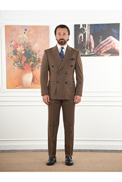PAREZ Erkek Slim Fit İtalyan Stil Kruvaze Takım Elbise Ceket Pantolon XPRZCOM8378