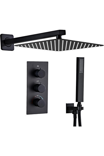 OEM Sistem de duș SaniteModar, termostat, cap de duș pătrat 25x25 cm, finisaj negru mat