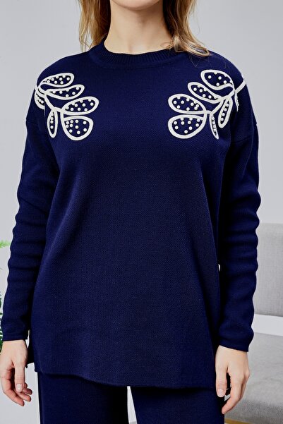 Jinx Wear Fashion Плечовий лист Ласель Перлина Деталь Жіночий 2-х частинний акриловий жіночий трикотажний комплект