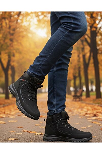 Budaks Men's Boots with Fleece Inside, Anti-Slip Thermo Sole, Winter Lace-Up Zippered Outdoor Trekking Boots