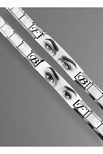 Vamoria İtalyan Charm Plakalı Çelik Bileklik İsme Özel Harfli İsimli Göz Laze...