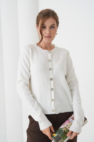 Noi Belis Simli Premium Yarn Crew Neck Regular Fit Knitwear Cardigan Aw25Hi0055