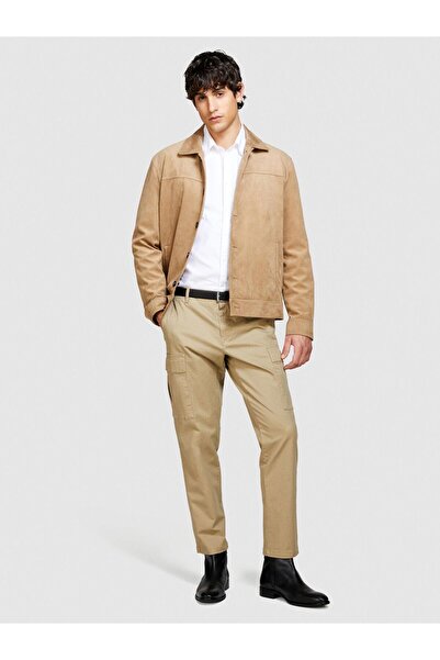 Sisley 100% βαμβάκι εφαρμοστό Oxford Shirt Ανδρικό λευκό πουκάμισο - 324P5HHLSQ031