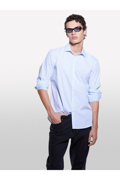 Sisley Ανδρικό πουκάμισο με μακρυμάνικο προσαρμοσμένο κοψίμα από 100% βαμβάκι, πράσινο χακί - 324A5VJUSQ04C