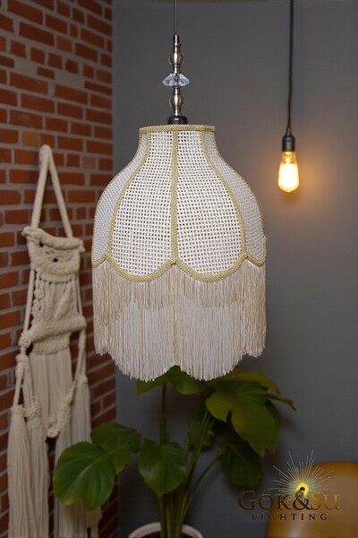 Göksu Lighting Retro Vintage Rattan Püsküllü Sarkıt Avize - Salon Oturma Odası