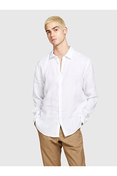 Sisley 100% Linen Regular Fit Shirt Men's White Shirt - 325P5Bkusq029