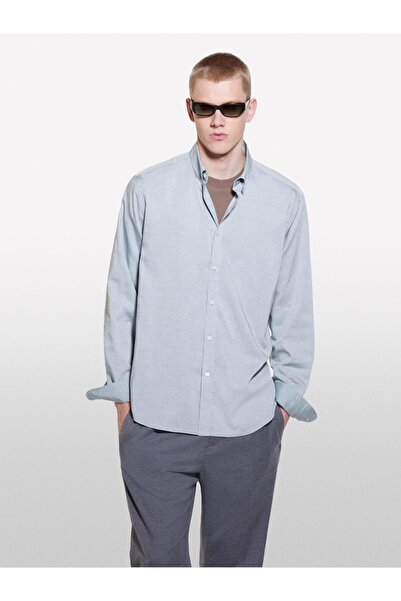 Sisley Liyosel and Cotton Blend Regular Fit Shirt Men's Blue Shirt - 324A5Seqsq049