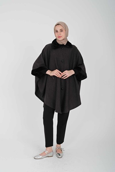 ipekton studio Kadın Çelik Örme Yarasa Kol Standart Beden Panço