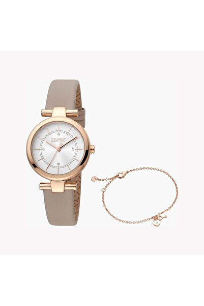 Esprit Women's Silver Dial Watch, Brown Leather Band | ES1L281L0045