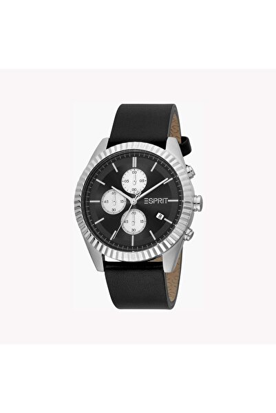 Esprit Men's Black Leather Watch, Black Dial | Es1g030m0015