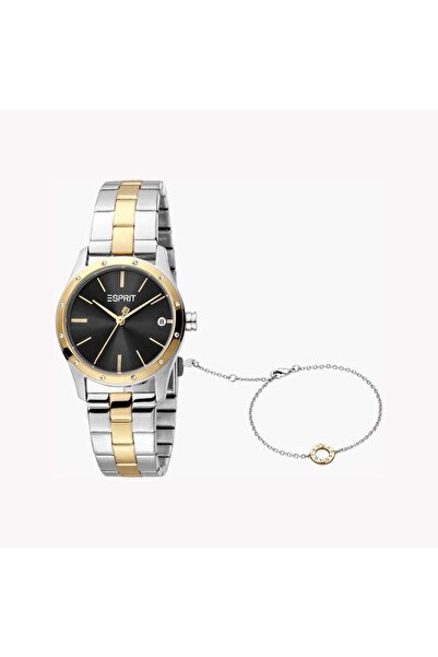 Esprit Women's Silver & Gold Watch, Black Dial | Es1l141m0015
