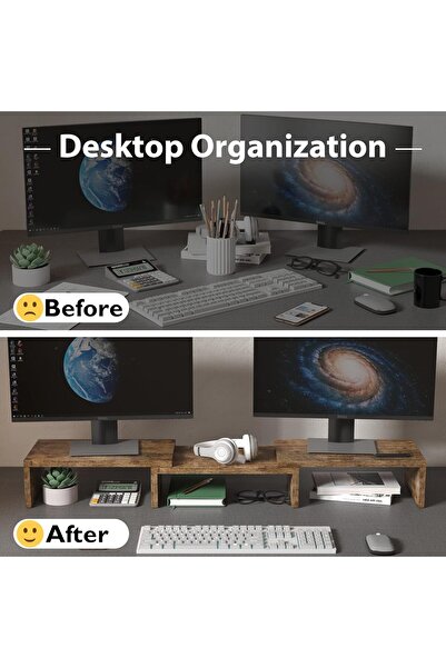 OEM BONTEC dual monitor stand, adjustable length, swivel angle, wood, 108/80 x 23.5 x 10.4 cm, brown