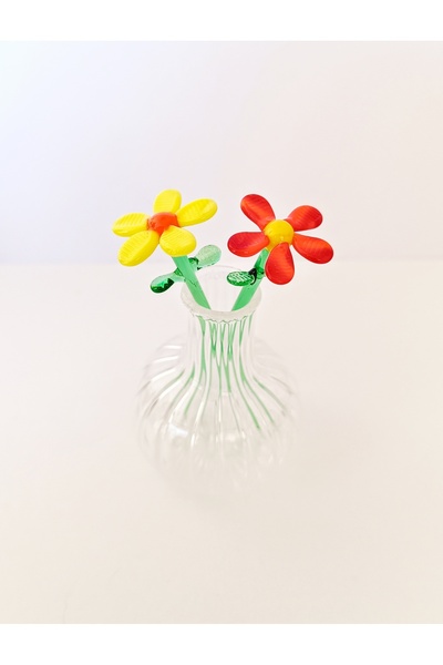ADAMODART Minyatür Cam 2'li Papatya Mini Vazo Set