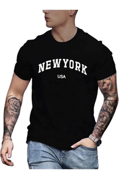 OEM Ανδρικό T-shirt, συλλογή URBAN BOYS, εξατομικευμένο NEW YORK, μαύρο