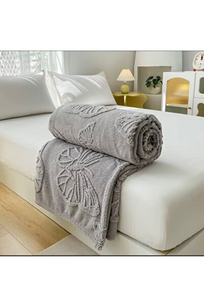 OEM Cocolino Fluffy Blanket Butterfly Pattern, Soft, Double Bed, 200x230cm, Gray