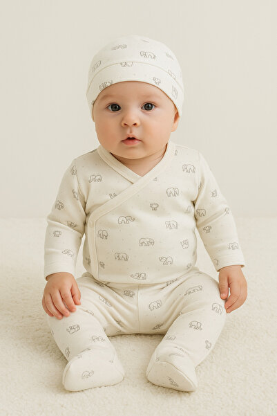 greenmoss 100% Cotton Elephant Patterned Newborn Set