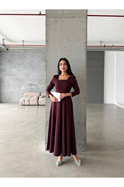 maf collection Γυναικείο βραδινό φόρεμα με μακρύ μανίκι με λεπτομέρεια με φιό...