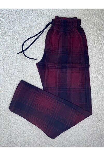 DÜVEN Jacquard Fabric Winter Women's Men's Unisex Burgundy Tracksuit & Pajama Bottoms