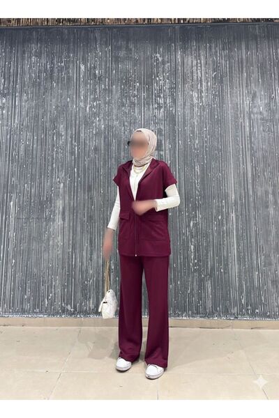 LAVİTTA Women's Zippered 3-Piece Set - Hijab-Friendly Comfortable Fit and Wide-Leg Pants