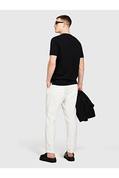 Sisley 100% Linen Drawstring Waist S Slim Fit Pants Men's Off-White Trousers - 325P4Aghsf043