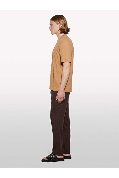 Sisley 100% Linen Waist Drawstring S Slim Fit Trousers Men's Brown Trousers - 325P4Aghsf043