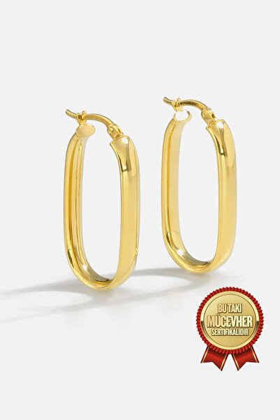 MEKS JEWELS Mikron Altın Kaplama Gümüş Elips Küpe