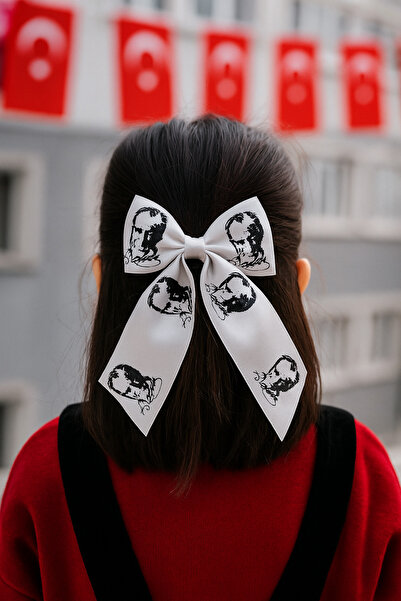 Çınar Aksesuar Ataturk Portrait Themed White Ribbon Buckle |   Girl's Ceremonial and School Brooch |   Ataturk Signed