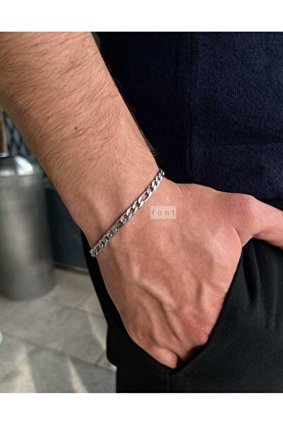 Font Men's Stainless Steel Silver Color Bracelet