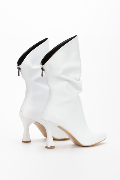 Miss Mitto Women's White Faux Leather Skin Pointed Toe Thin Heeled Comfortable Stylish Boots