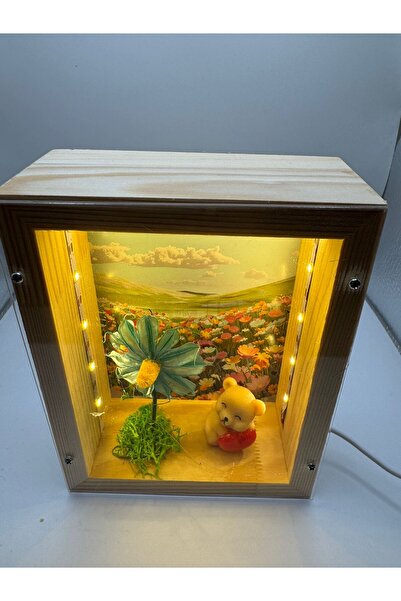 Market Ahşap Çerçeveli Led Işıklı Dekoratif kutu biblo (Aynı Zaman da Çerçeve )