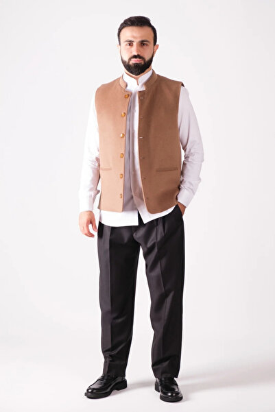 zeytindalı Hakimbey Yün Kaşmir Yelek Sütlü Kahve