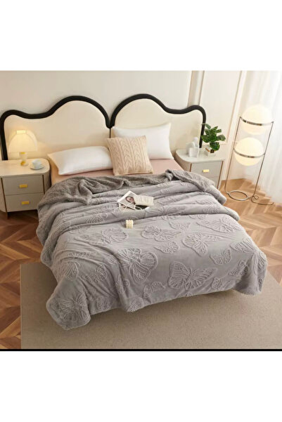 OEM Cocolino Fluffy Blanket Butterfly Pattern, Soft, Double Bed, 200x230cm, Gray