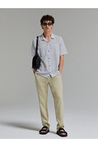 Sisley 100% Linen Slim Comfort Fit Pants Men's Beige Trousers - 325P4Aghsf049