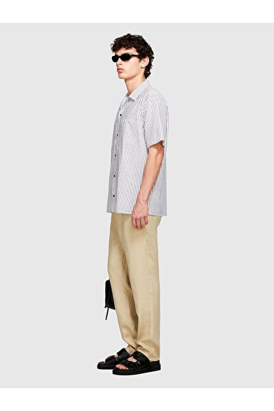 Sisley 100% Linen Slim Comfort Fit Pants Men's Beige Trousers - 325P4Aghsf049