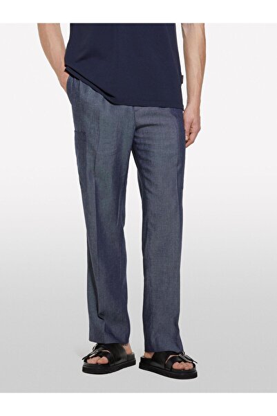 Sisley Linen Blend Drawstring Pocket Jogger Pants Men's Blue Trousers - 325P4Nzvsf05A