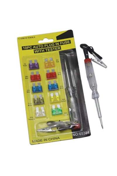 Camco مجموعة من 10 قطع من فيوزات السيارة الكهربائية مع جهاز اختبار - فيوزات متنوعة