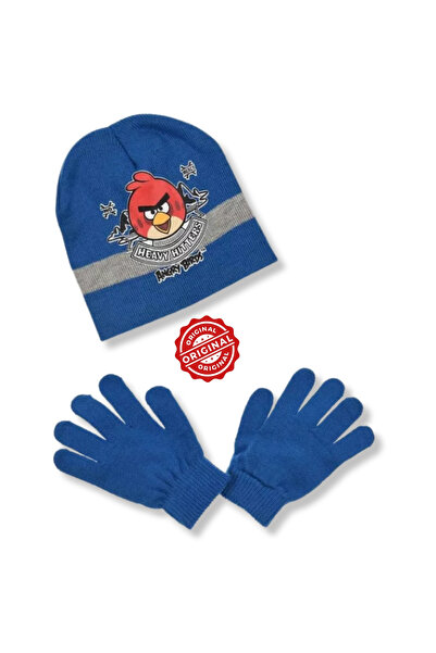 OEM Set căciulă și mănuși Angry Birds™ Heavy Hitters pentru copii, albastru și gri, mărime universală, licențiat oficial