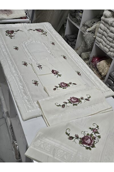 Fransizdantel Nakışlı 6 parça Bohça Seti Seccade Bohça 2 ad Havlu Kuran'ı Ker...