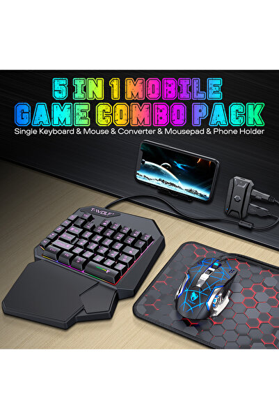 Zilvana 5’li Oyun Seti Tek El Klavye + Mouse + Dönüştürücü + Stand + Mouse Pad