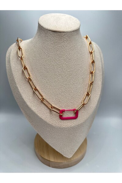 MyladyAccessoriess قلادة سلسلة مربعة وردية اللون (مطلية بالنحاس)
