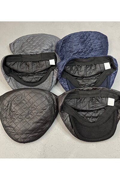 ZERAMİNE Men's Quilted Cap Hat | Winter Flat Cap | Leather-Look Gray