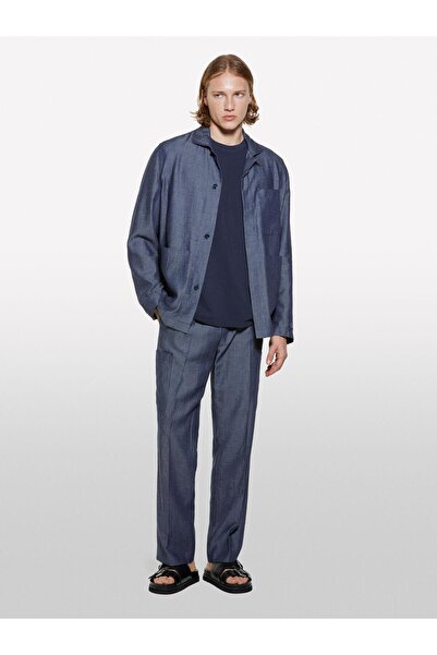 Sisley Linen Blend Drawstring Pocket Jogger Pants Men's Blue Trousers - 325P4Nzvsf05A