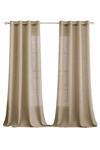 OEM Set of 2 MIULEE Curtains, with Rings, Semi-Transparent, 140 x 230 cm, Light Brown