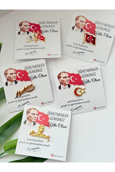 Turkish Flag and Atatürk Badges 5 Pieces Combination Teachers' Day Greeting Card